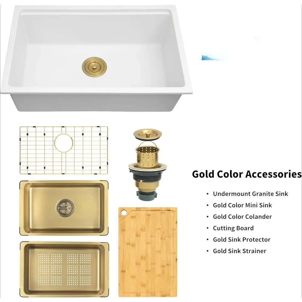 White Undermount Kitchen Sink Granite Composite Kitchen Sink,Single Bowl Undermount Workstation Sink  kitchen sink 4