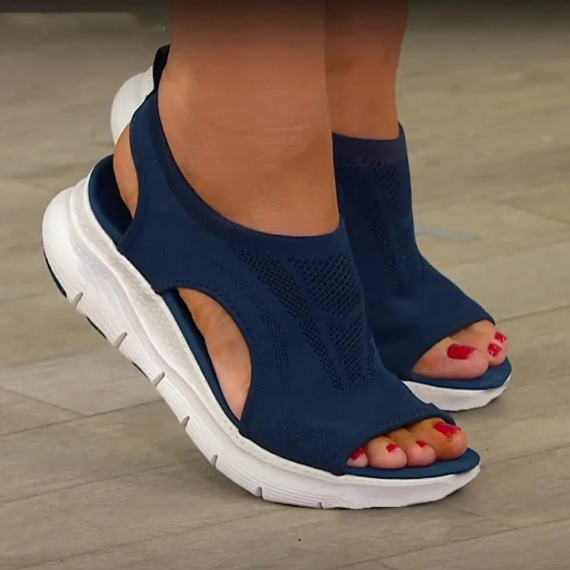 Women Sandals Mesh Casual Ladies Wedge Shoes Solid Color Platform Slip-On Female Sandalias Soft Thick Bottom Mujer