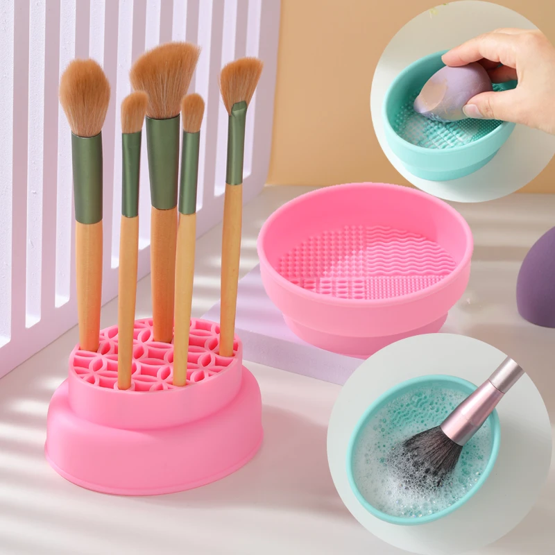 1PCS Silicone Washing Bowl Makeup Brush Cleaning Box Make-up Egg Drying Tool Set Powder Puff Washer Sponge Storage Artifact