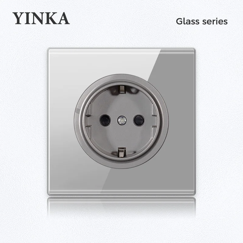yinka painel de interruptor vidro temperado led indicador interruptor soquete interruptor luz casa plug cinza 01