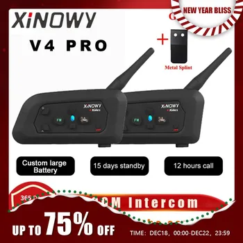 XiNOWy V4 PRO 오토바이 헬멧 헤드셋, 블루투스 인터콤 이어폰 지지대, 4 인 라이딩 인터폰, 거리 800-1200 m