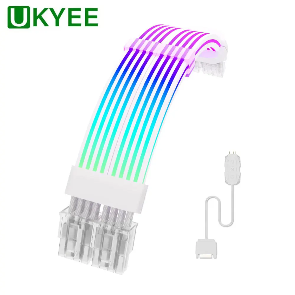 

UKYEE ARGB Sync PSU Power Supply Extension Cable Kit ATX RGB 24Pin GPU 8Pin Luminous Neon Wire for PC Case Motherboard Cable