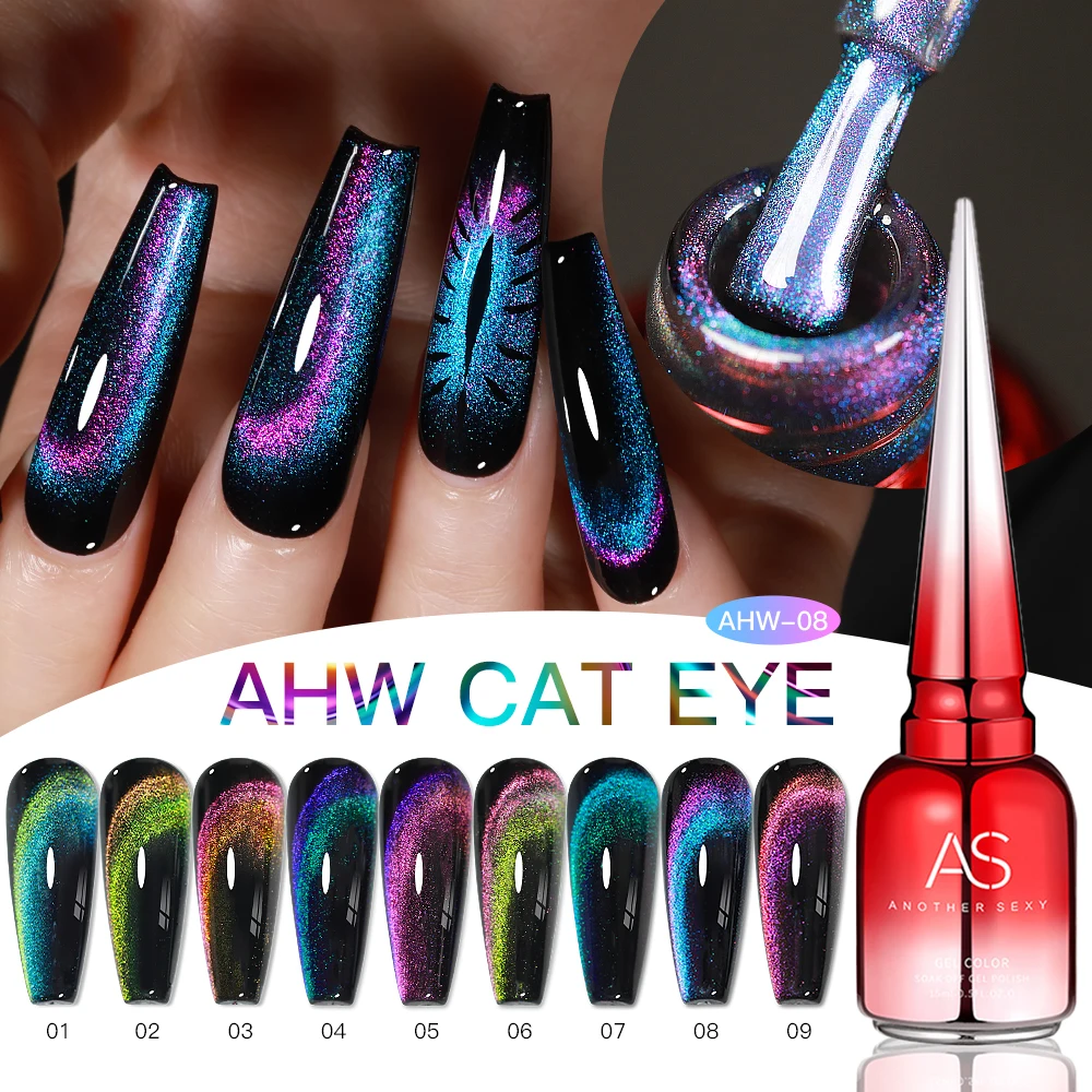 AS 15ML True Double Light Cat Magnetischer Gel-Nagellack 12D Sparkling Glitter Semi Permanent Soak Off Nail Art Lack Gel Need Black