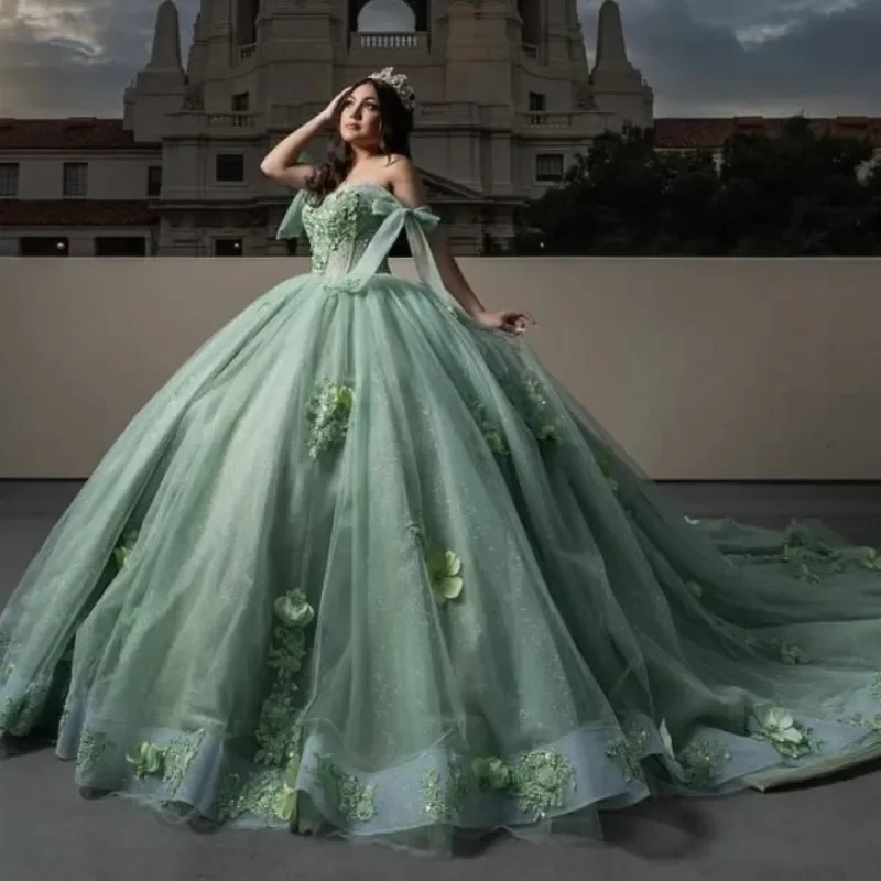 Sage Green Quinceanera Dresses 3D Flower Applique Off Shoulder Corset Sweet 16 | eBay Sage Green Quinceanera Dresses 3D Flower Applique Off Shoulder Corset Sweet 16 | eBay