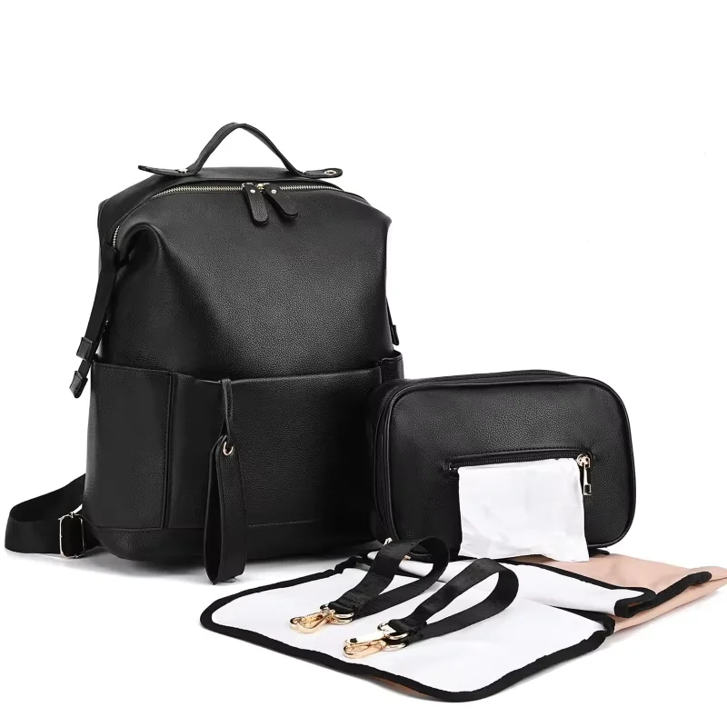 New Fashion Mommy Bag Pu Leather Diaper Backpack Bag with Changing Pad Baby Organizer Baby Nappy Mummy Daddy Backpack