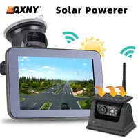 QXNY Wireless Solar Powered Energy Magnet Reverse Backup Camera with AHD 5″  Rear View Monitor for Camper Truck Trailer Rv