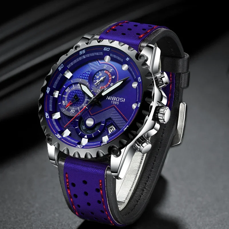 

Часы наручные NIBOSI Мужские кварцевые, брендовые Роскошные водонепроницаемые спортивные в стиле милитари, с большим циферблатом, с кожаным ремешком