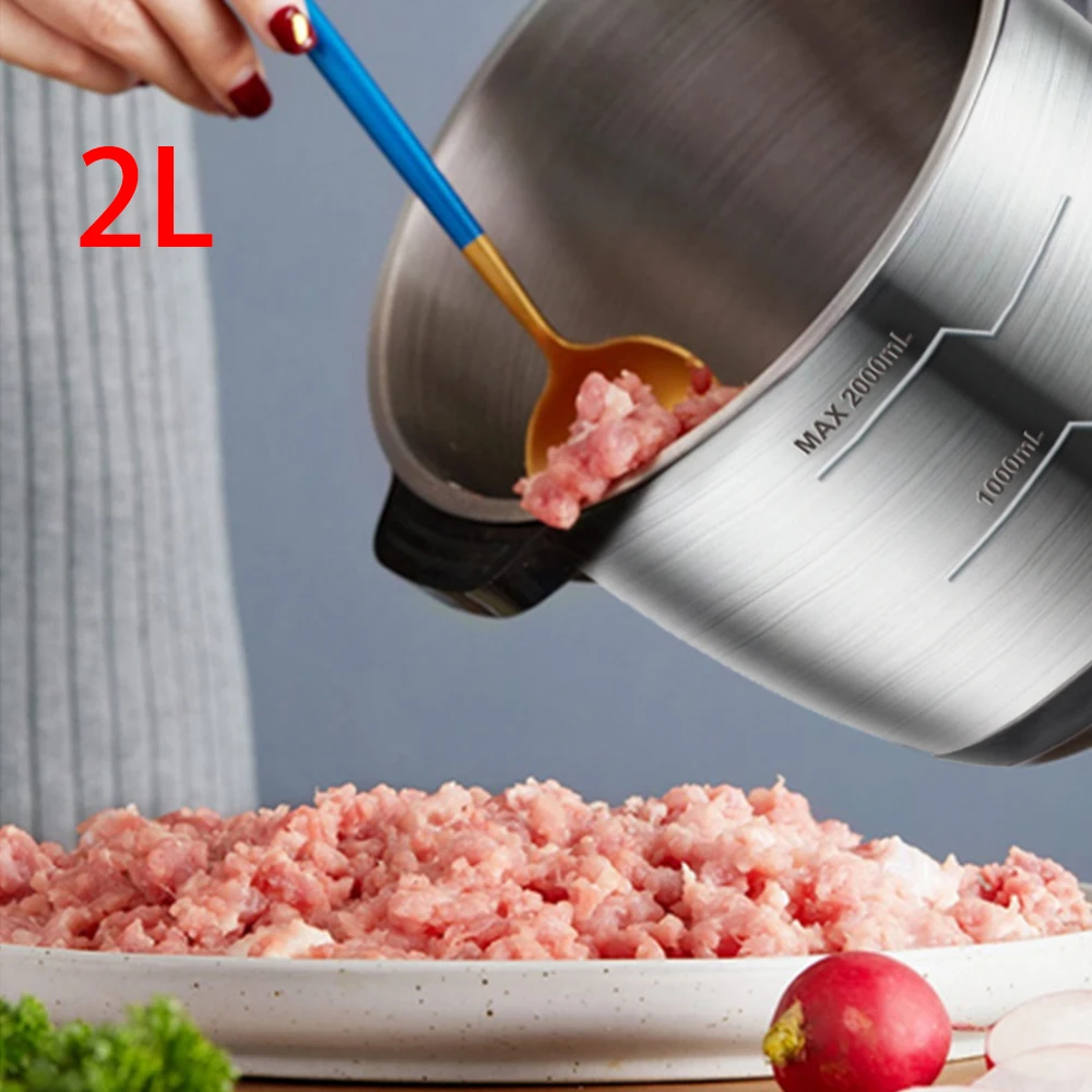 Electric Meat Mincer Grinder Stainless Steel Chopper 2L Food Processor Garlic Mud Maker Blender Large Capacity Kitchen Utensils 2