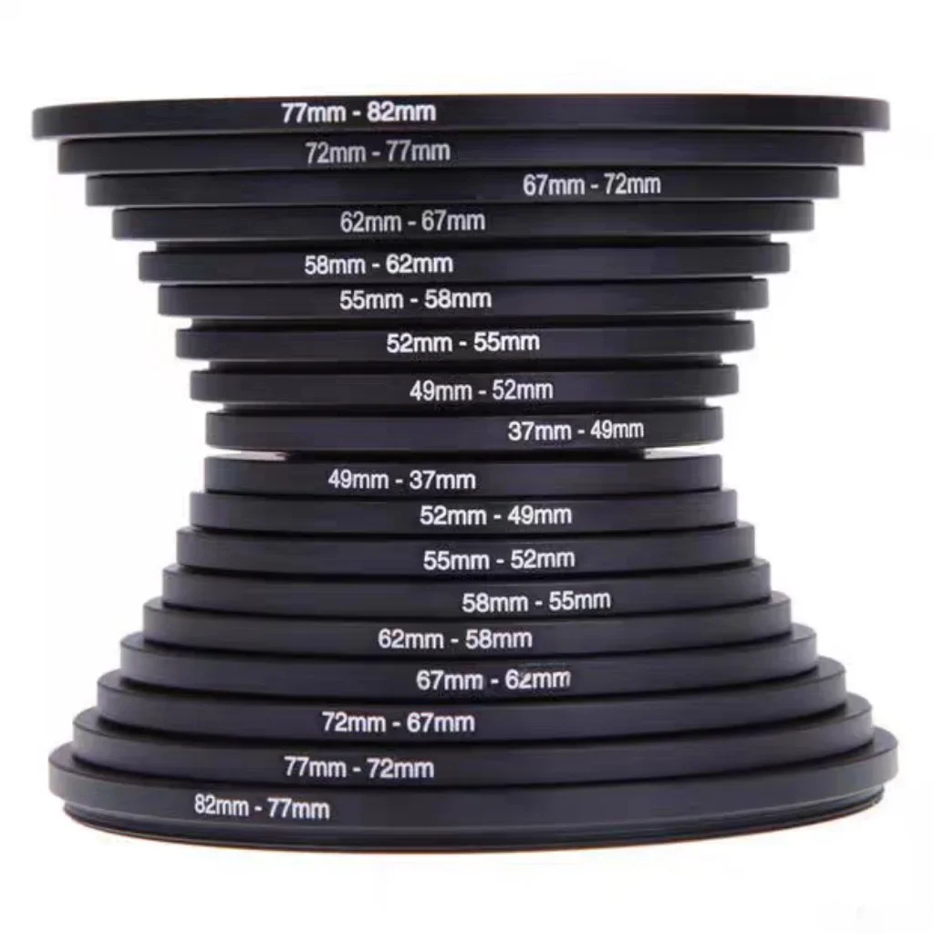 Filter Ring Adapter 9Pcs Camera Lens Filter Metal Adapter Ring Kit 37-82mm 82-37mm for Canon Nikon Sony DSLR Camera Lens