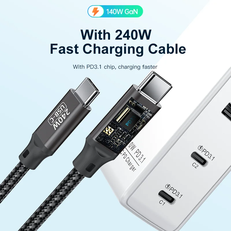 KUULAA 140W GaN Charger USB Type C PD 3.1 Fast Charge For Macbook Tablet Quick Charge 4.0 3.0 Phone Charger For iPhone 15 14 13