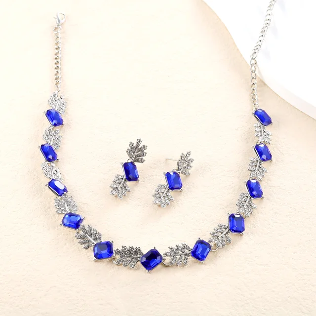 Elegant Geometric Big Crystal Bridal Jewelry Sets for Women Rhinestone Wedding Necklace Earrings Sets Luxury Quality Jewellery 3