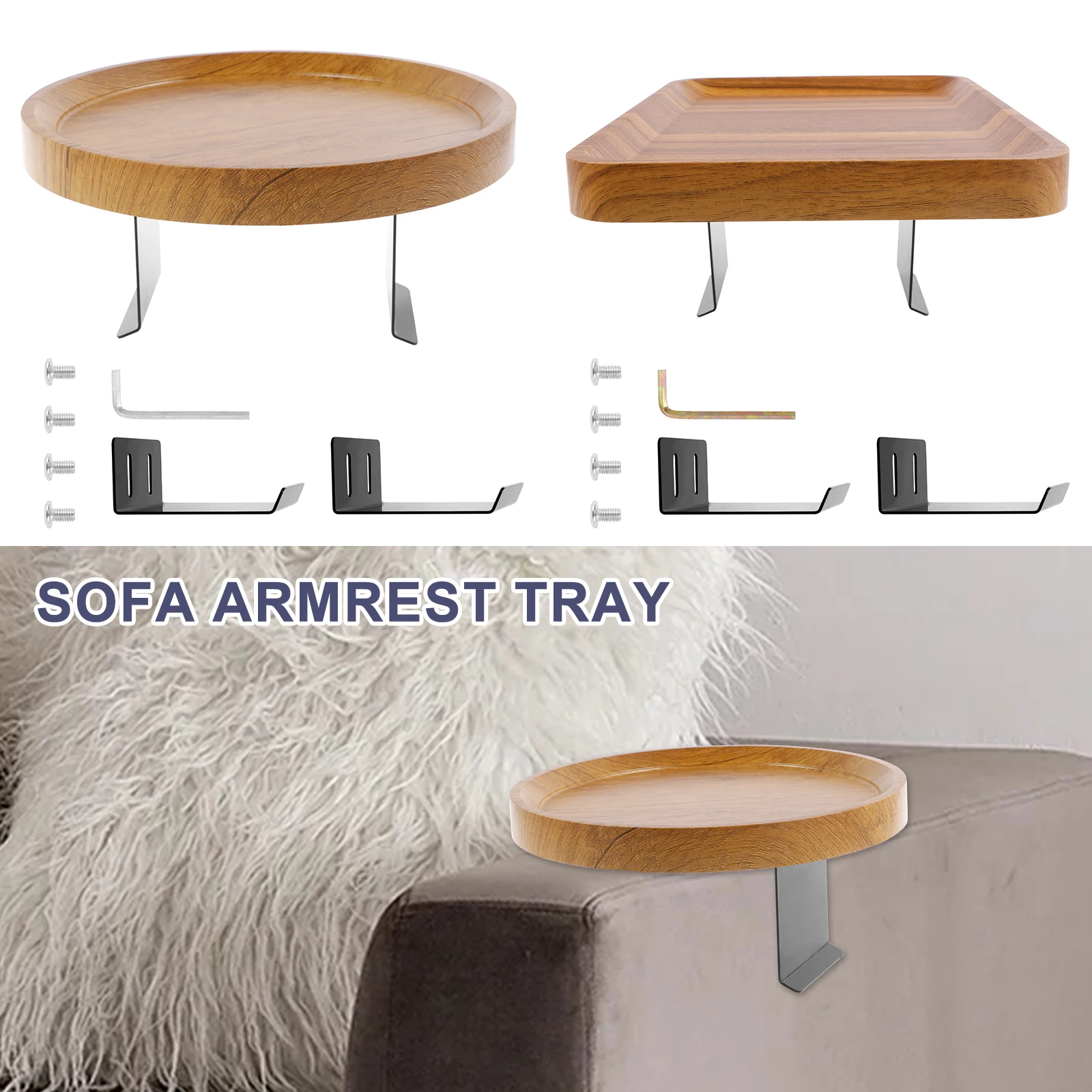 Sofa Armrest Tray Wood Couch Arm Table 5.5-15cm Width Adjustable Sofa Arm Rest Table Multifunctional Chair Tray Heavy