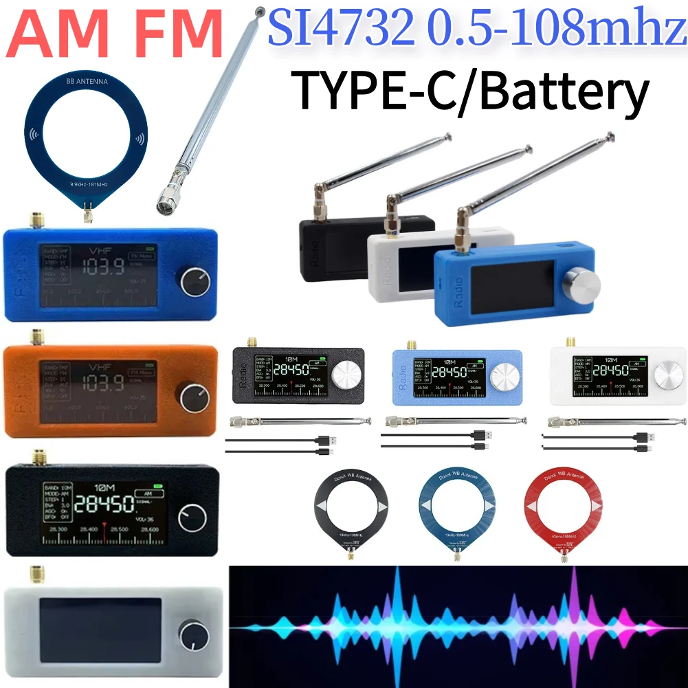 SI4732 0.5-108mhz Portable Radio 1.9inch IPS Screen Pocket Mini Radio with 2pcs Antenna FM/AM HF SW MW VHF