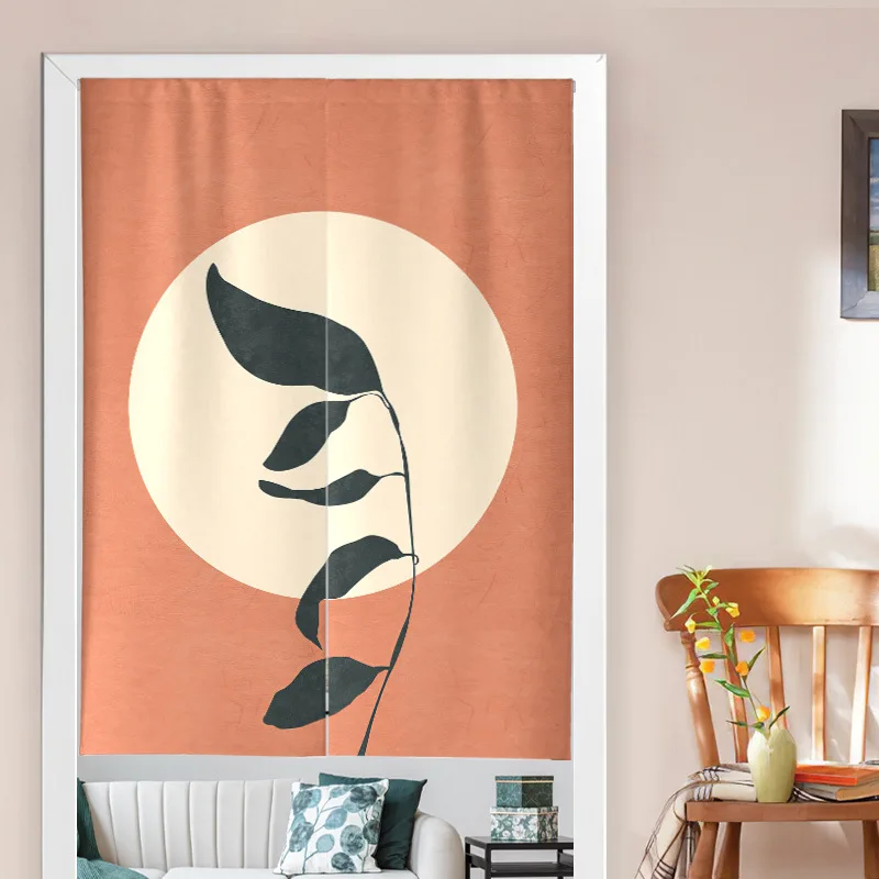 Nordic Morandi Abstract Doorway Curtain Room Plant Leaf Noren Linen Drapes Japanese Style for Partition Curtain Home Decoration 2