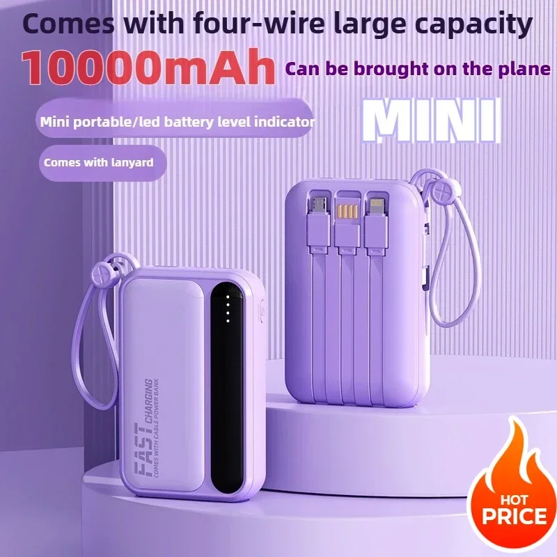 20000mAh Mini Power Bank Built in Cables External Battery  for IPhone Samsung Xiaomi Powerbank Spare Battery 5