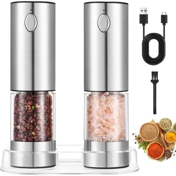Electric Salt and Pepper Grinder Set, USB Rechargeable, Adjustable Coarseness, Large Capacity, Auto Grinders with LED Light