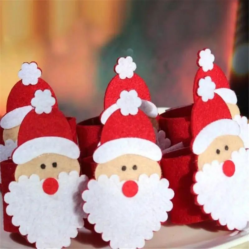 4Pcs Santa Claus Napkin Rings Christmas Non-woven Santa Claus Napkin Covers Home Holiday Party Table Decoration Napkin Rings