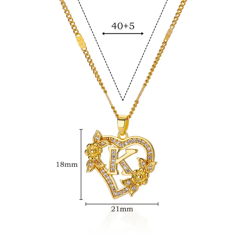 Flower Zircon Initial Heart Pendant Necklaces for Women Trend Stainless Steel Letter Necklaces Jewelry Best Friend Gifts pendant necklace
