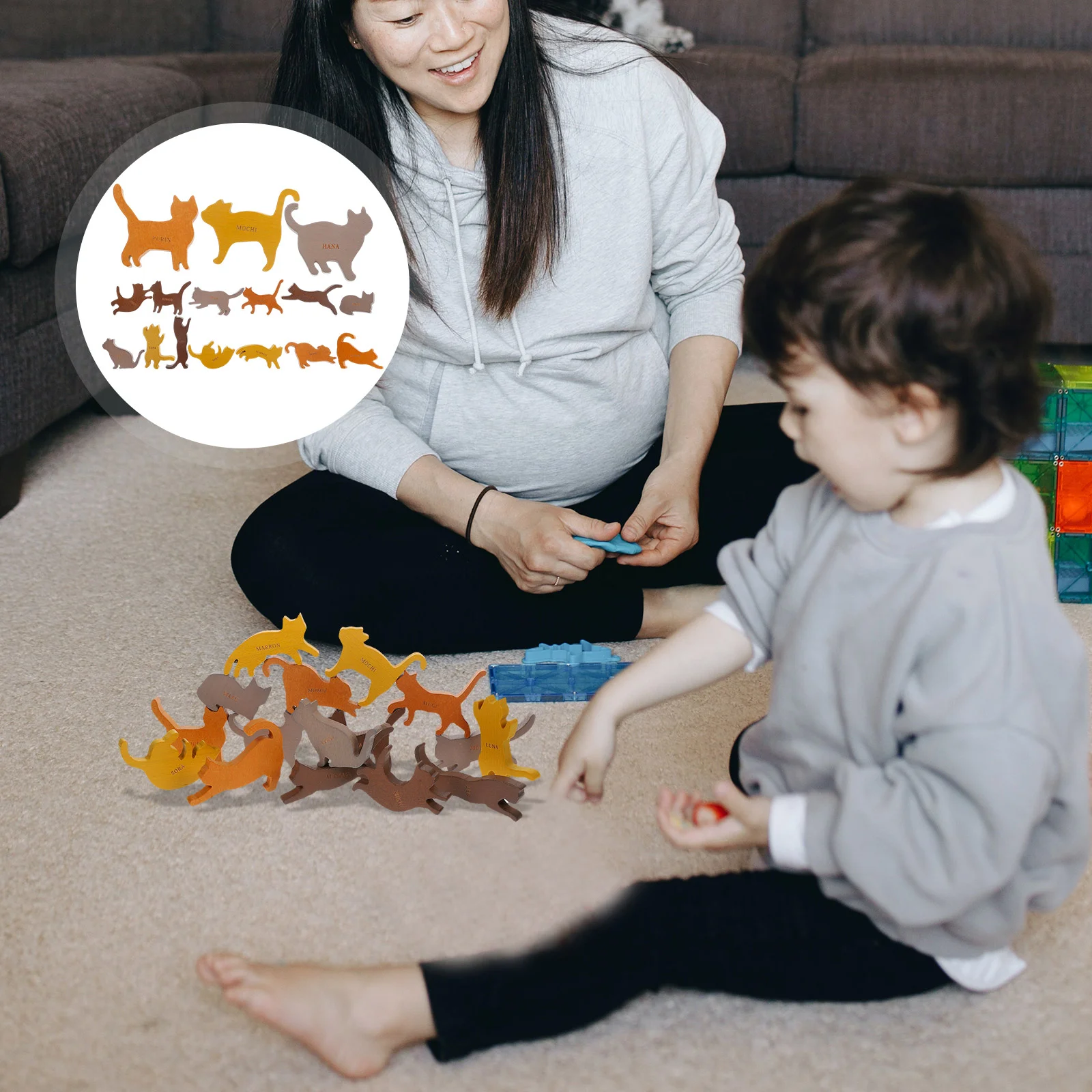 

Деревянные строительные блоки с животными, игрушки для сборки кошек, развивающая балансировочная игрушка, игрушка для активного развития, игрушка-штабелер для животных, Монтессори