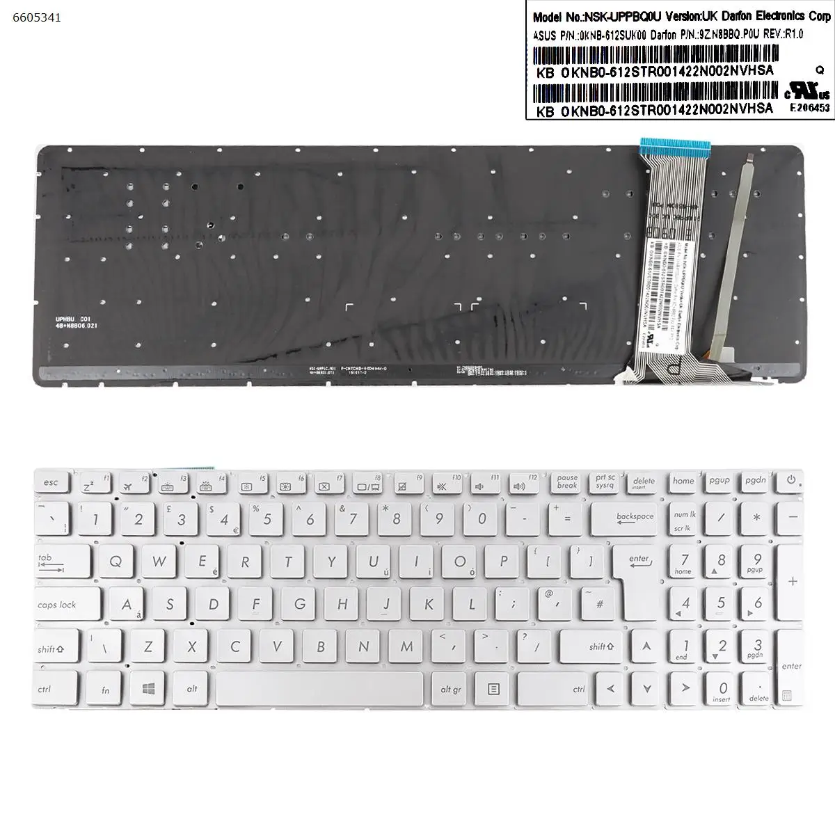 Английская клавиатура для ноутбука ASUS N551 N551J N551JB N551JK N551JM N551JQ Серебристая с подсветкой
