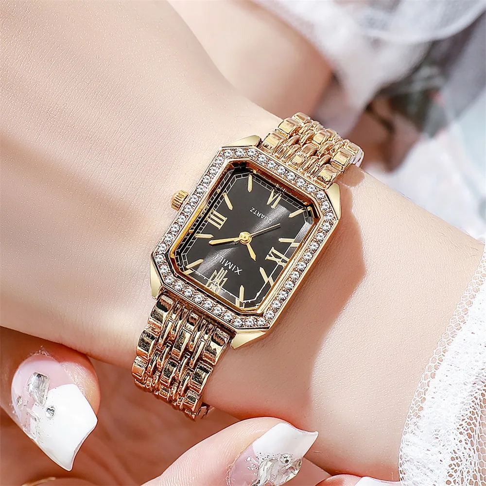 2025 Luxury Brand Gold Watches Women Business Wristwatch Diamond dial Female Student Fashion Square Quartz Watches Clock Gift