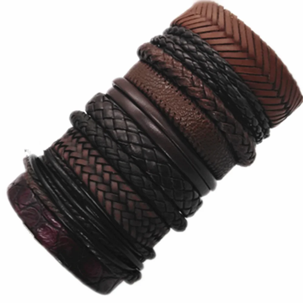10 Stks/set Black Wrap Geweven Nieuwe Mode Handgemaakte Mannen Armbanden Mannelijke Vrouwen Lederen Armbanden Mannen Armband Groothandel Sieraden Gift