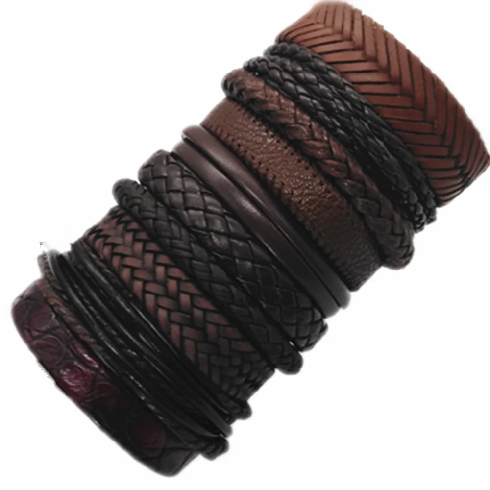 10 Teile/satz Schwarz Wrap Woven Neue Mode Handgemachte Männer Armbänder Männlichen Frauen Leder Armbänder Männer Armreif Großhandel Schmuck Geschenk