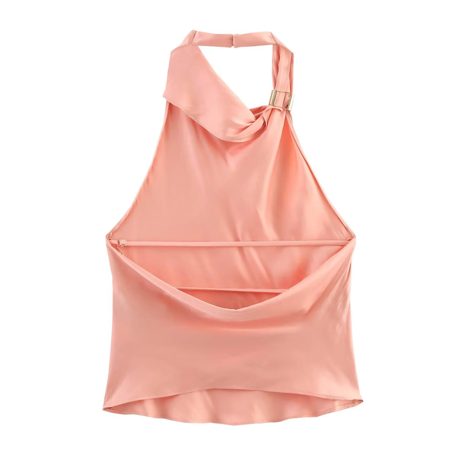 Sommer-Damen-Top aus Satin mit goldenem Aufkleber und elegantem, temperamentvollem Schlitz-Design, plissiertem A-Linien-Langrock – Detail 4