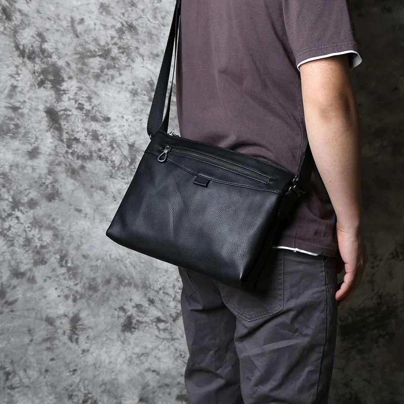 Fashion Men's Shoulder Bag Leather Casual Messenger Bag Top Layer Cowhide Horizontal Briefcase 10 Inch Ipad NZPJ