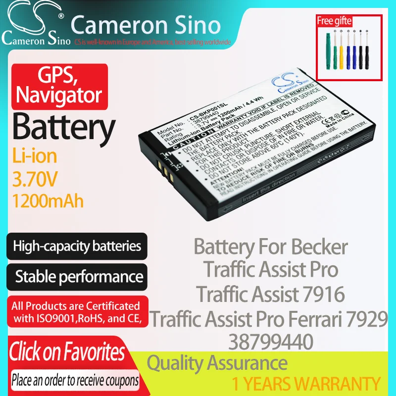 Batteria Cameronsino Per Becker Traffic Assist Pro Ferrari 7929 7916 Per Becker 38799440 Gps, Batteria Navigatore 1200Mah 3.70V