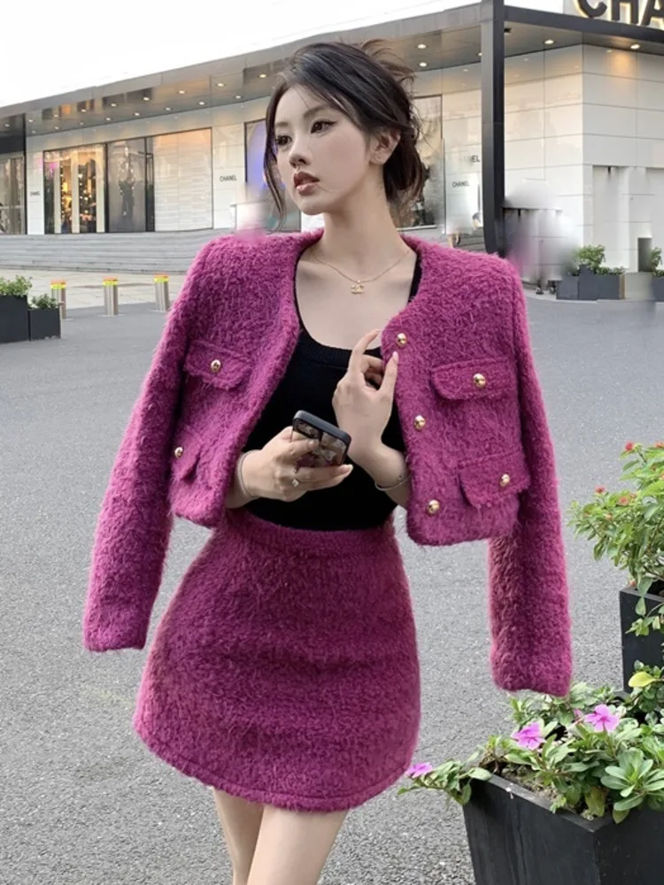 

2023 autumn winter clothes Two Piece Set For Women Short Jacket Coat + Skirt lady 2 Piece Sets Women Outfit short sets