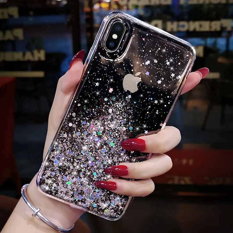 Luxury Gradient Glitter Star Case For iPhone 14 13 12 11 Pro Max X Xs Max XR iPhone 6 7 8 Plus 12 Mini Soft Clear TPU Cover Case