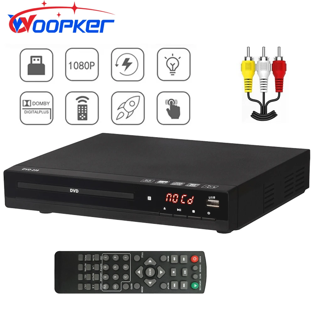 Woopker DVD Player CD Player HD Multimedia Digital DVD/CD/MP3/MP4//VCD Player supports HDMI and RCA cable home theater systems