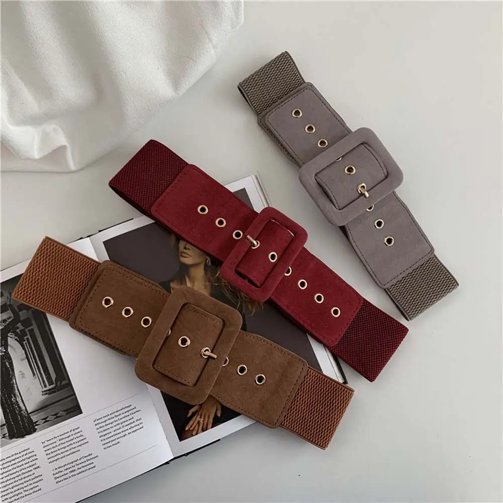 

Metal Buckle Solid Color Dress Decoration Geometric Dress Coat Cummerbunds Women Belt Elastic Waist Belt Female Waist Strap