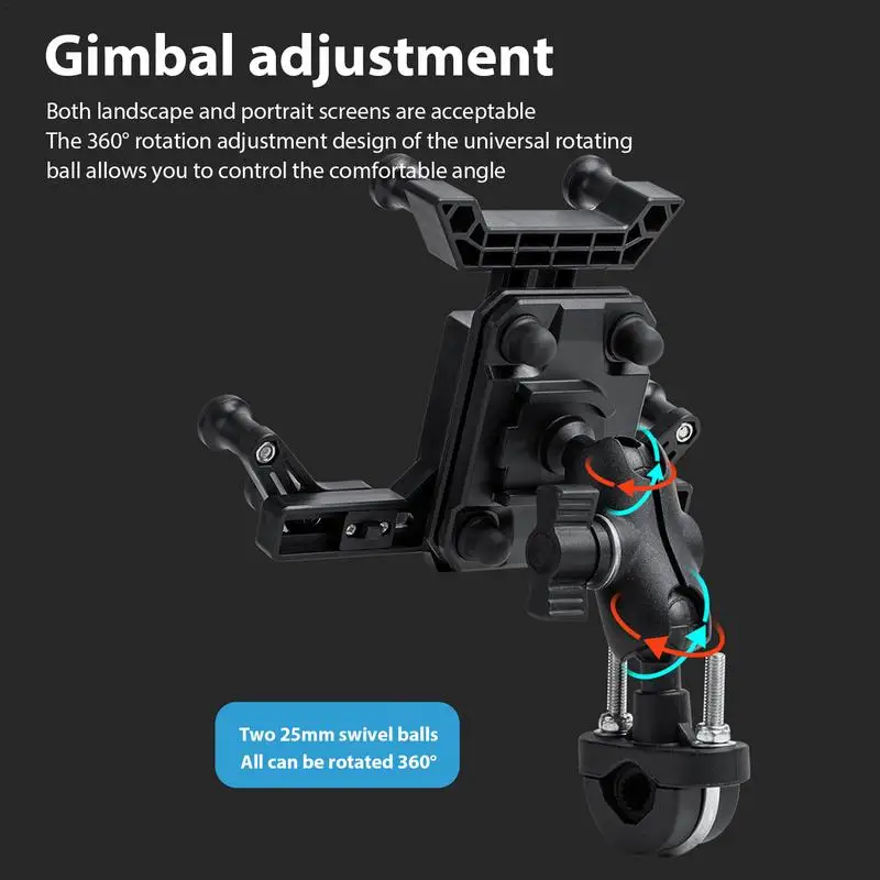 Motorcycle Phone Mount Alloy Shock-Absorbing Phone Holder With 360 Degree Rotatable Cycling Phone Stand Multifunctional