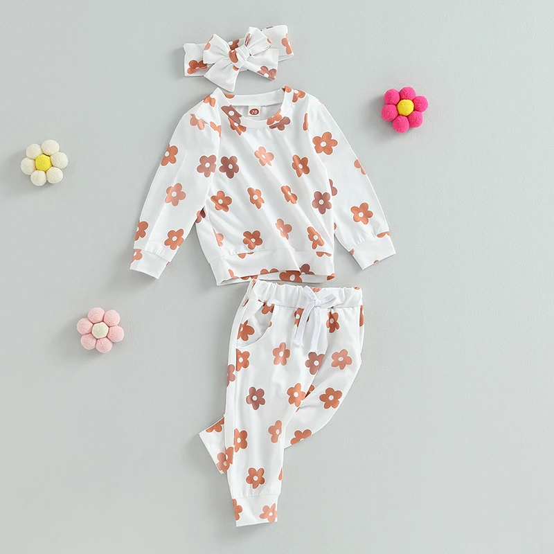 

Toddler Baby Girl Fall Winter Clothes Floral Long Sleeve Crewneck Sweatshirts Tops Pants Set 2 Pcs Outfits Clothing