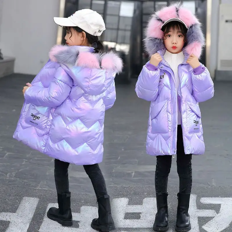 

Winter Down Jacket for Girls Coat Waterproof Shiny Hooded Children Outerwear Clothing 3 9 12 13 Year Teenage Kids Parka Snowsuit