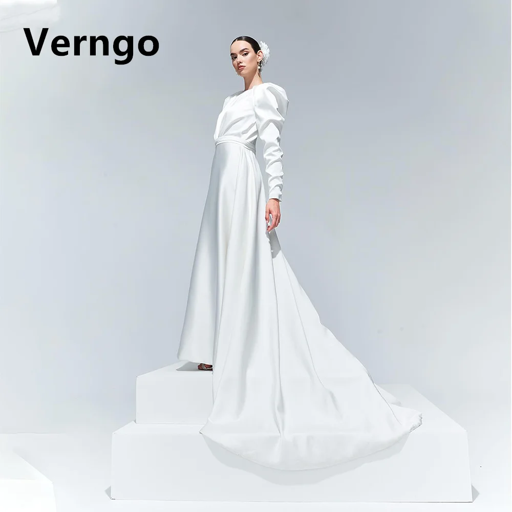 

Белое Атласное платье для выпускного вечера Verngo с круглым вырезом и пышными длинными рукавами женское Простое Элегантное Вечернее Платье из Израиля