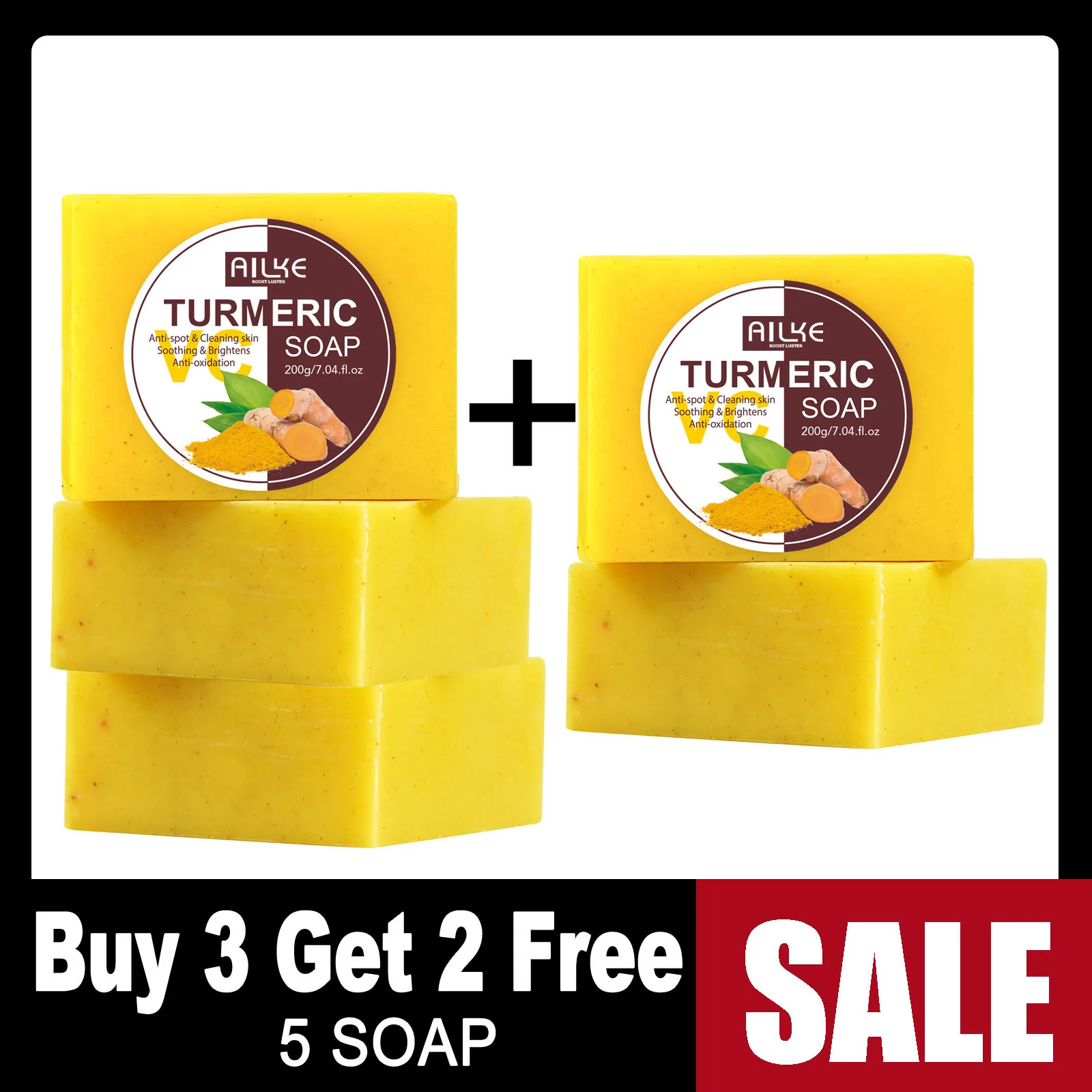 

AILKE Natural Turmeric Soap for Face & Body, Lighten, Cleanses Skin, Evens Tone, Sun Damage, & Age Spots, for Private Logo