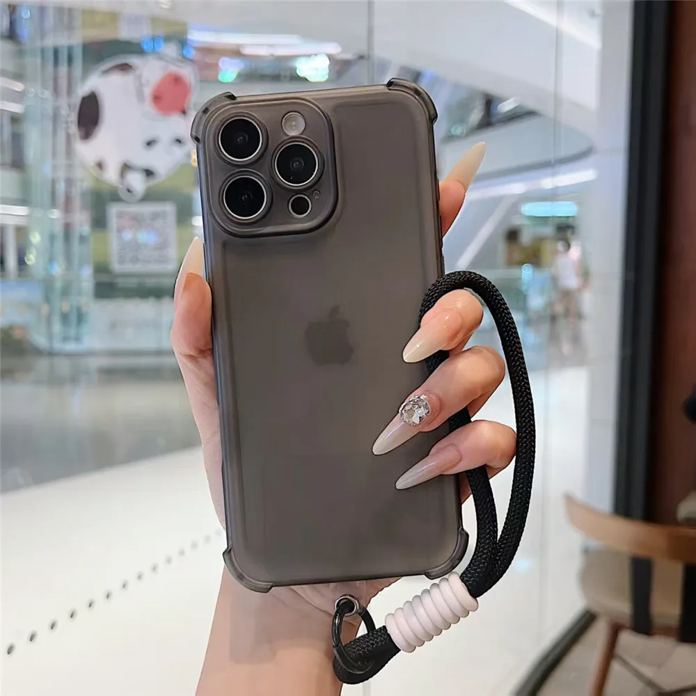Shockproof Soft Phone Case with Lanyard and Matte Lens Protection Cover