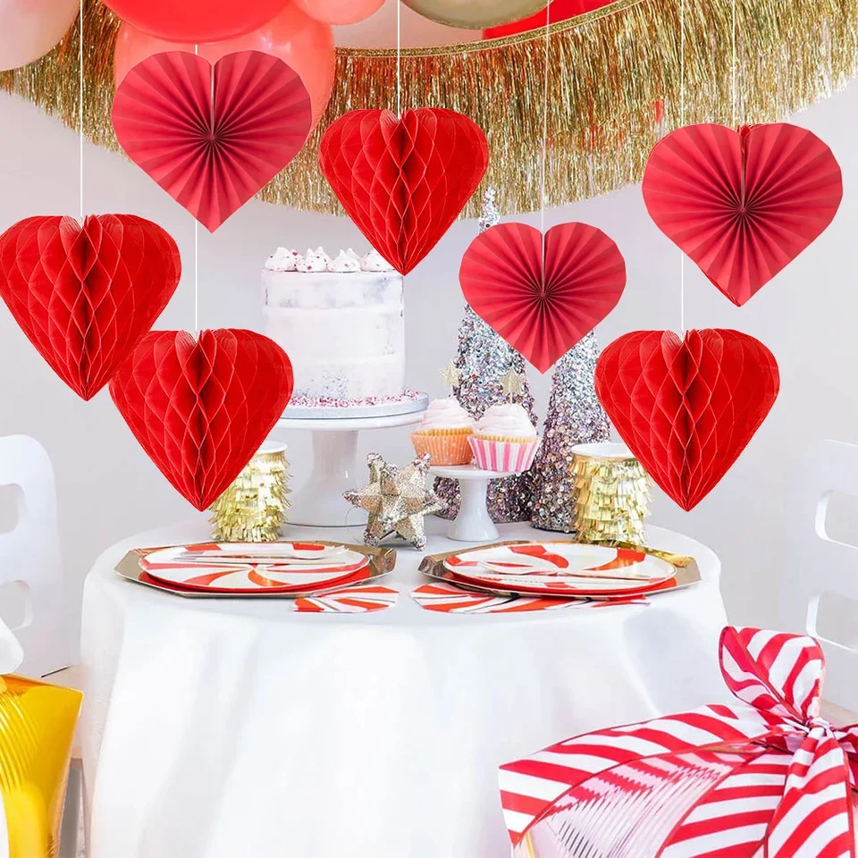Rotes Herz, Papier, Wabenliebe, faltbarer Fächer, hängender Anhänger für  Hochzeit, Valentinstag, Verlobung, Brautparty, Party-Dekoration - AliExpress, image size:960x960