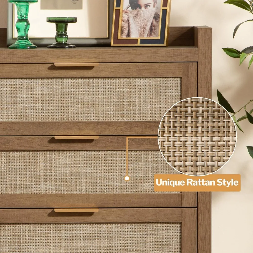Dresser forof Drawers  with 4 Rattan  Tower Large Nightstand Sets for Living Room Hallway, Dresser 4