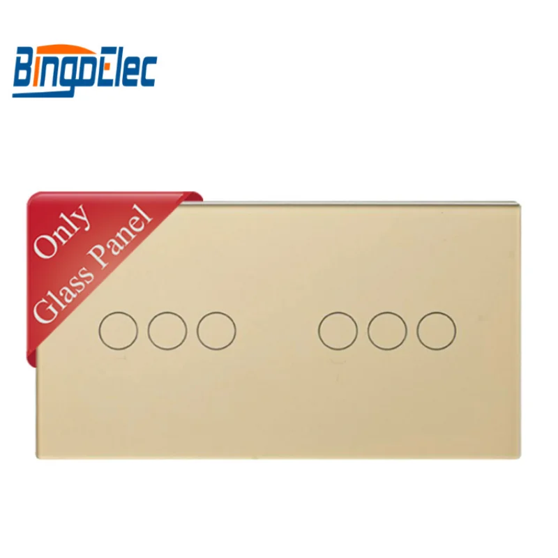 Bingoelec Switch Glass Panel Only 158mm 2/4/6Gang Pearl White Black Gloden For Wall Switch Function Part DIY with Metal Frame switch glass panel