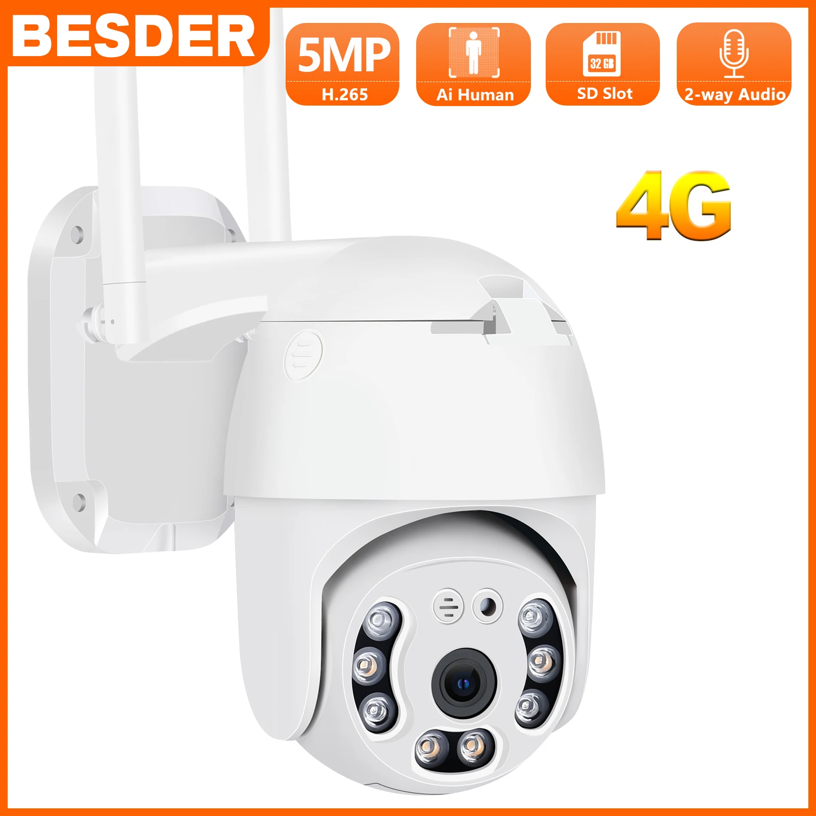 BESDER 3G 4G SIM Card PTZ Camera 1080P HD Outdoor Tracking Camera 3MP 5MP Audio Smart Home Indoor Security Video Alarm DIY Cam