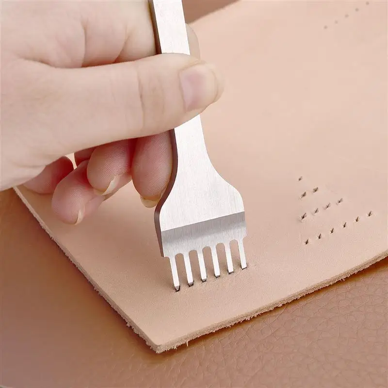 Leather Hole Puncher Leather Hole Punch Leather Punch Tool 1/2/4/6 Holes Fork Row Hole Punch DIY Leathercraft Tools Hand Piercing Stitching Punching Tool