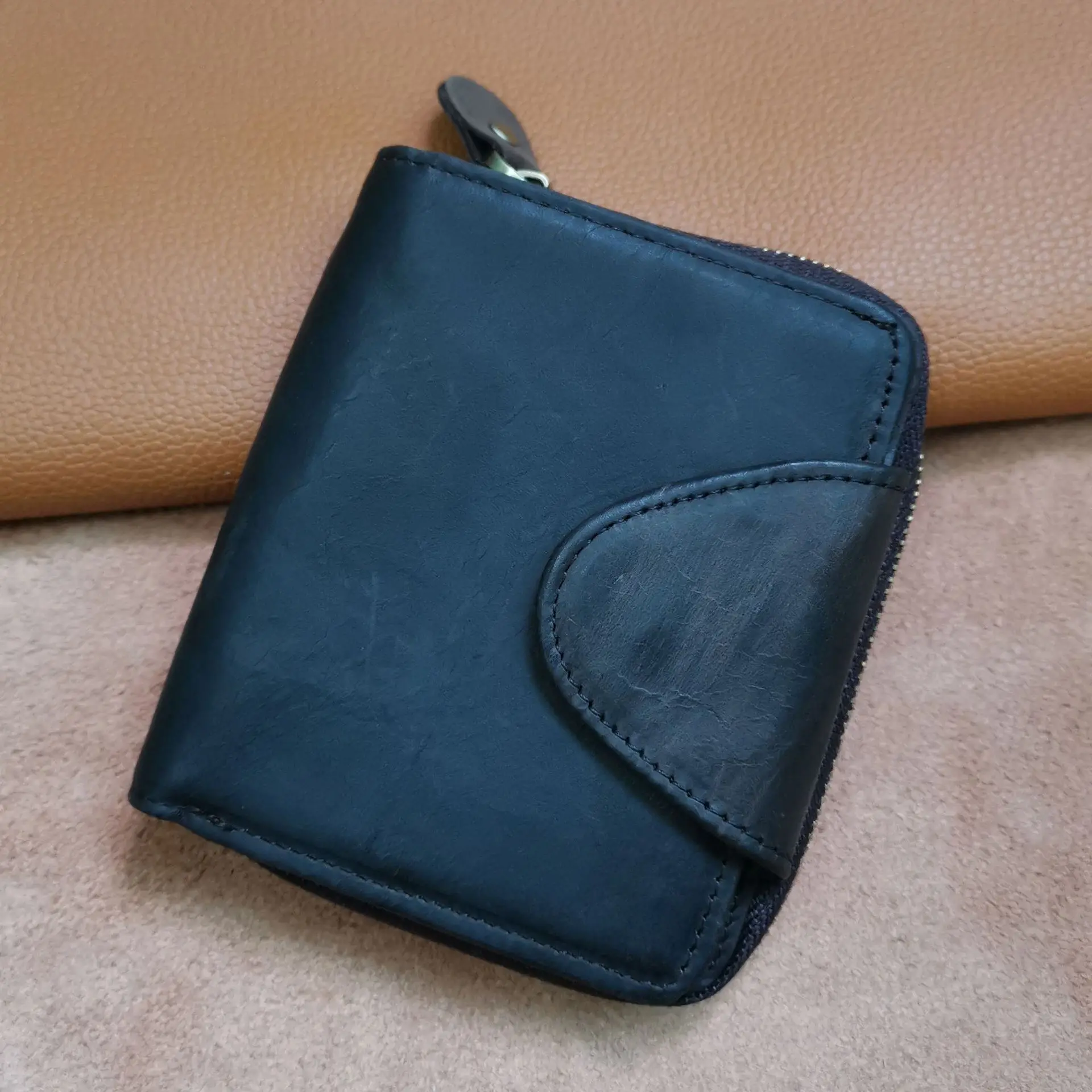 Clearance Genuine Leather Men's Wallets Small Coin Purse Zipper Short Wallet Card Holder Money Bag for Male