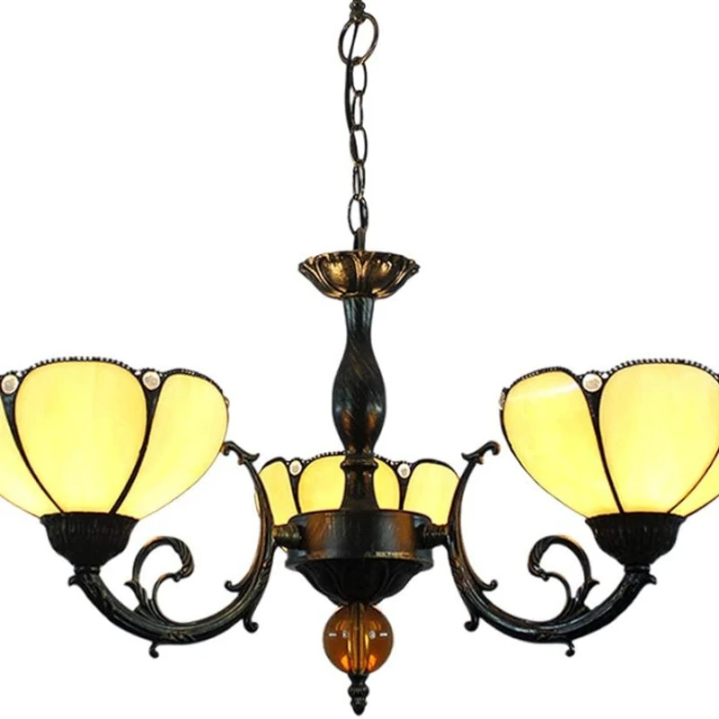 

Tiffany Chandelier Style Pendant Lamp Stained Glass Chandelier European Minimalist Shades 3 Arms Chandelier Inverted Ceiling