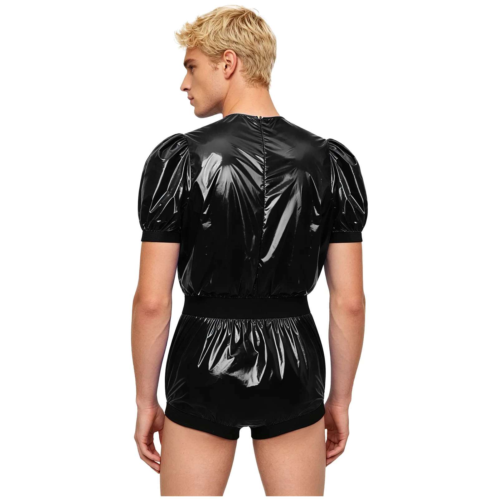 Swimwear Mens Waterproof Shirt Top One Piece Rompers Swimsuit Wet Look Bodysuit T-shirt Blouse Beachwear Raincoat Rave Clubwear - 3