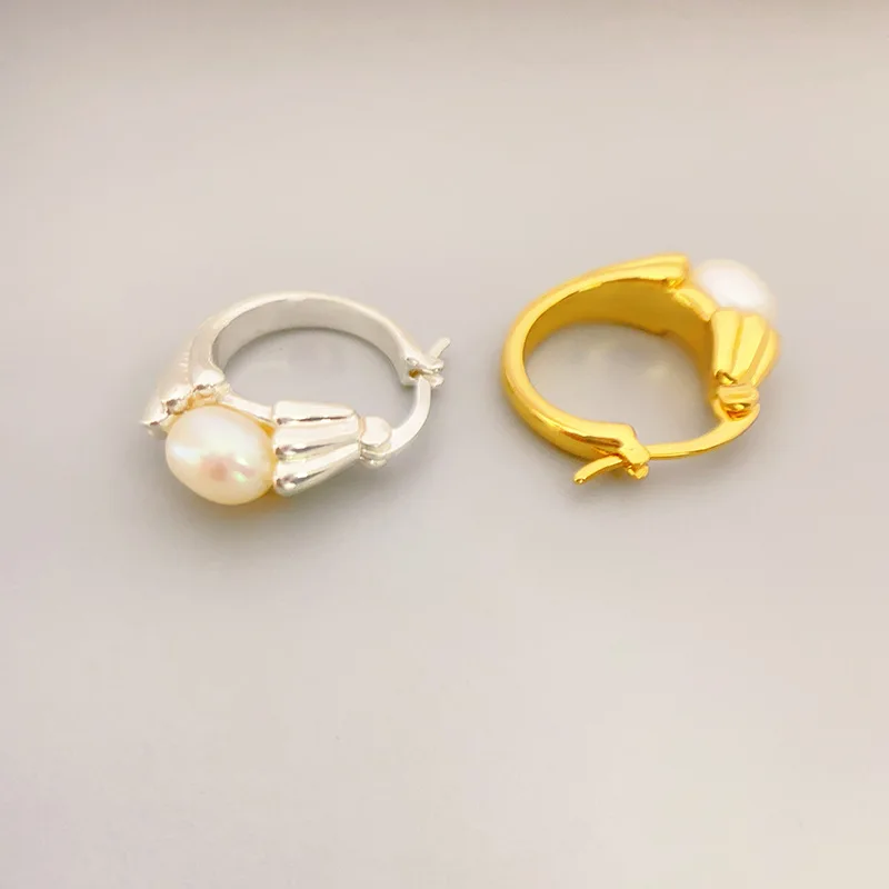 2023 New Korea Nature Pearl Hoop Earrings For Women Freshwater Baroque ...