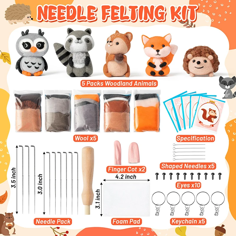 Wool Needle Felting Craft Kit DIY Making You Own Woodland Polar Animal Shape Doll Handmade Needlecraft Material for Beginners